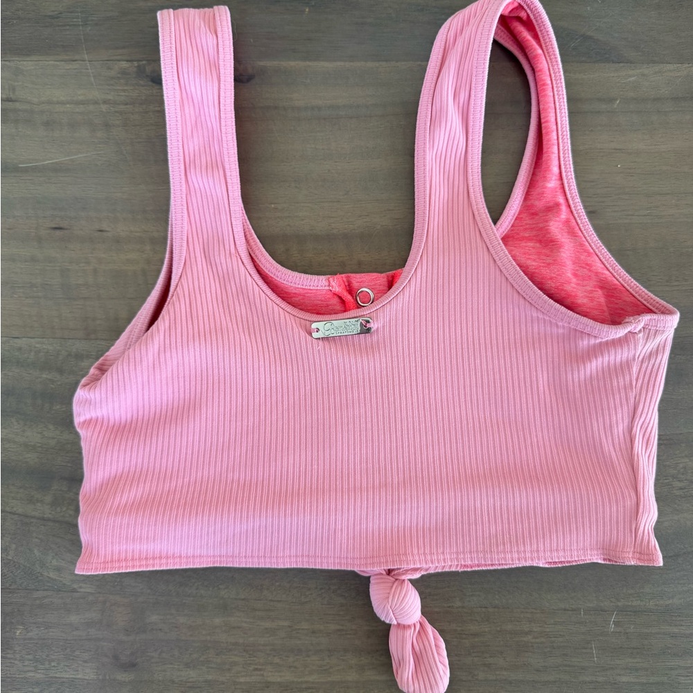 Pink Ribbed Bombshell sports bra with Knot Detail - Picture 2 of 3